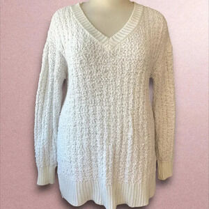 Zenana Premium Oversized Popcorn Knit Tunic Sweater Long Sleeves Size XL Ivory